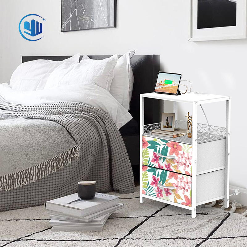 Nightstand with drawers Side table Coffee table Side table with charging station USB port and socket 3-layer storage rack