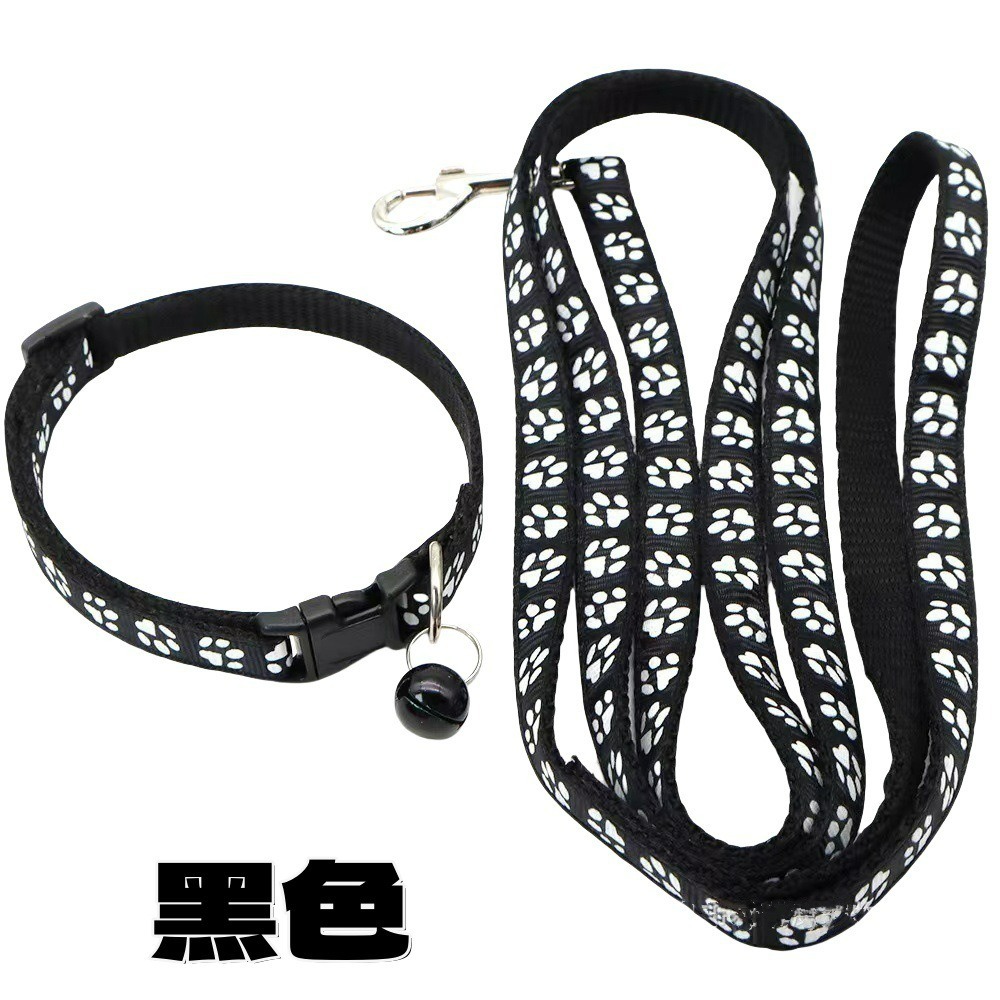 Kitty Puppy Dog Footprint Collar Go Out Cat Anti-Break Traction Rope Kitten Neck Bell Adjustable Rope