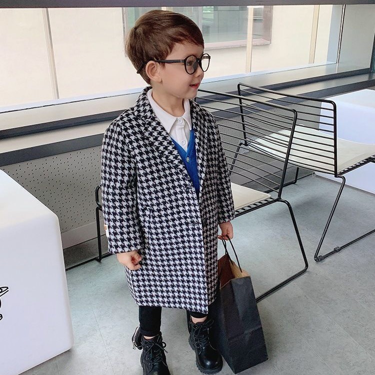 Children's Autumn Coat, New Korean Style Woolen Coat, Boy's Mid-Length Windbreaker, Casual Top Suit