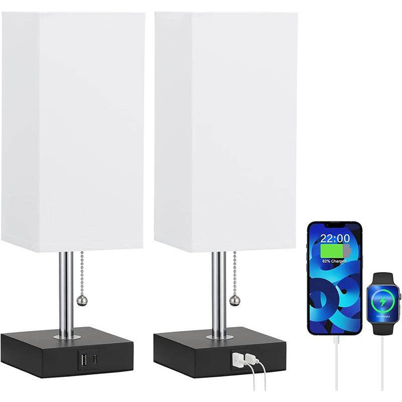 Cross-border exclusive for Amazon square fabric desk lamp zipper switch A + C USB functional study lamp bedside lamp