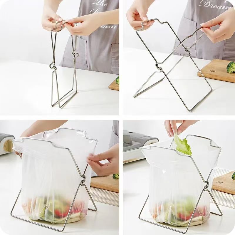 Kitchen Floor-Standing Desktop Garbage Rack Household Kitchen Foldable Storage Rack Plastic Bag Rack Bracket Garbage Rack
