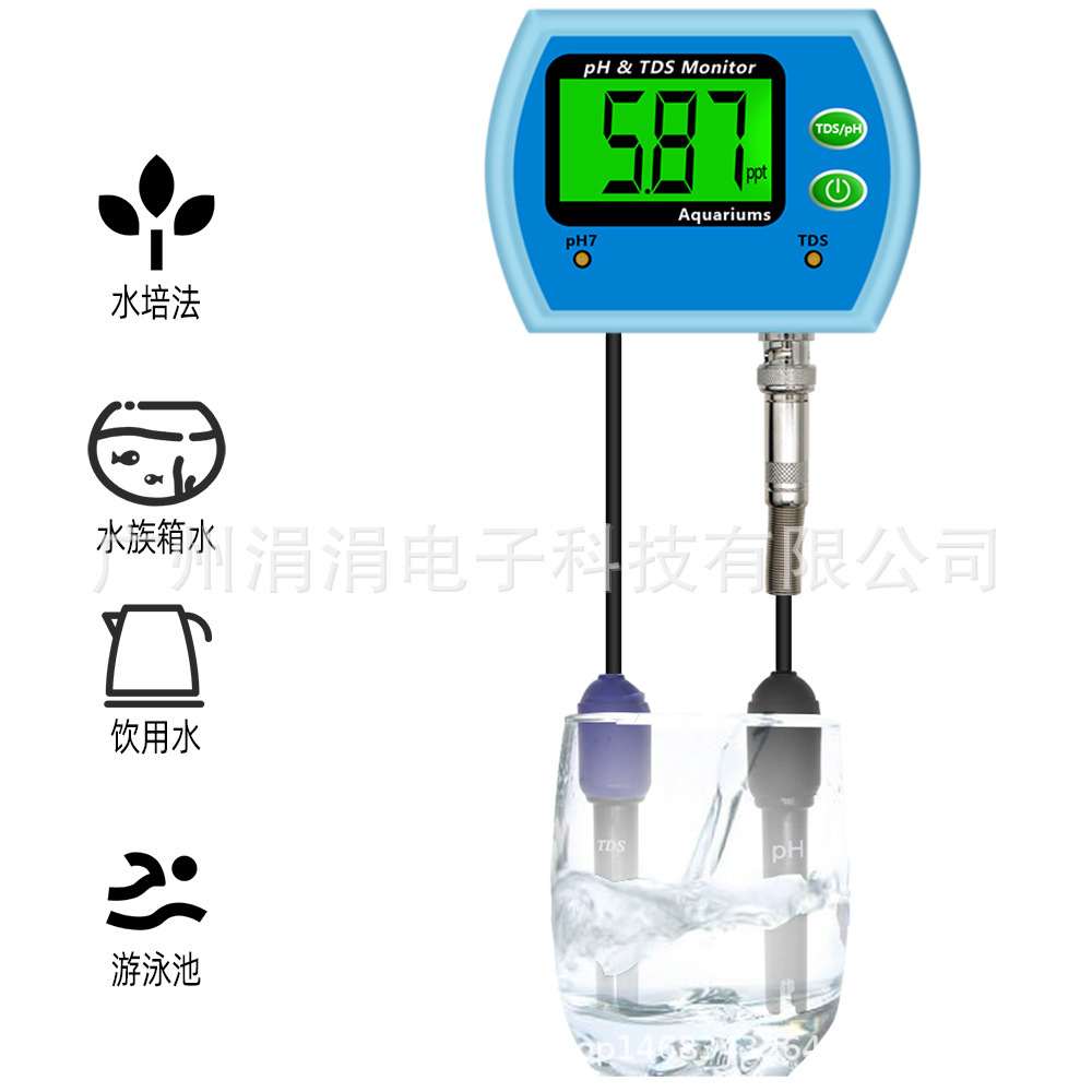 PH-2 in 1 detector continuous monitoring aquarium swimming pool hot spring tester monitor pH meter Salinometer