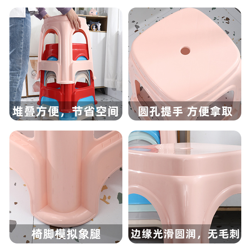 Plastic Stool Household Thickened Adult Dining Table Chair Square Stool Bench Plastic Extra Thick Stool Wholesale High Stool