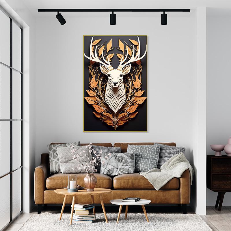 Crystal Porcelain Plexiglass Entrance Hall Decorative Painting Living Room Aluminum Alloy Frame Sofa Floor Painting Deer 80120