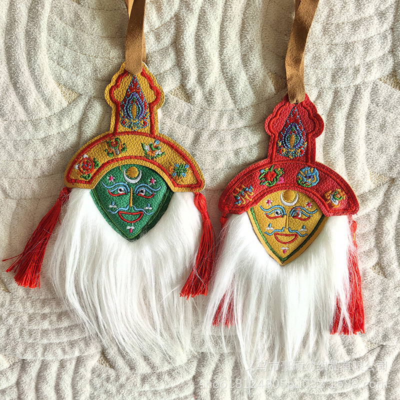 Embroidery Mask Ethnic Crafts Furniture Decoration Ethnic Pendant Double-sided Double Color Xizang Opera Leather Mask
