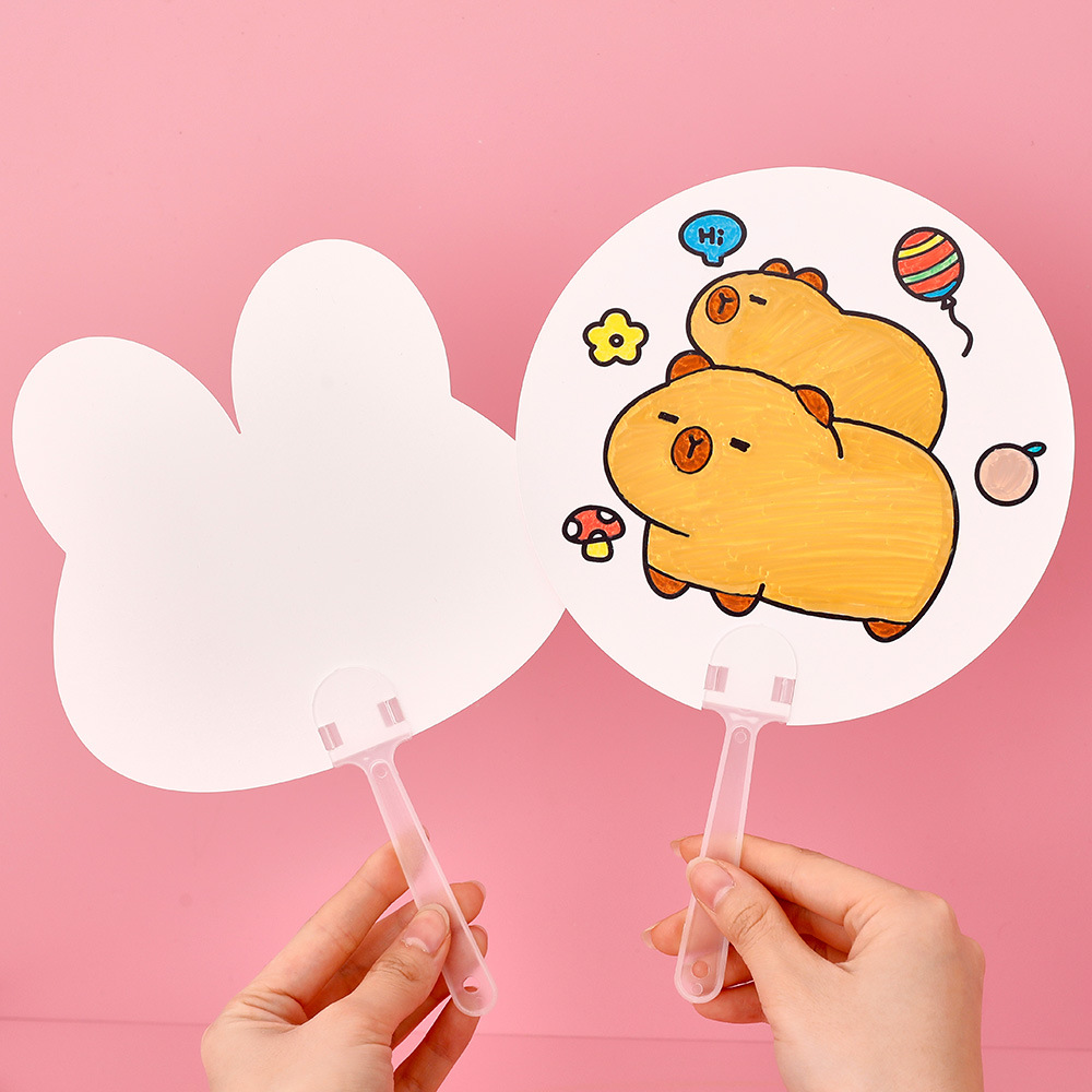 Children's Handmade DIY Graffiti Fan Cute Alien Blank Painting Small Fan Kindergarten Painting Fan Small Gift