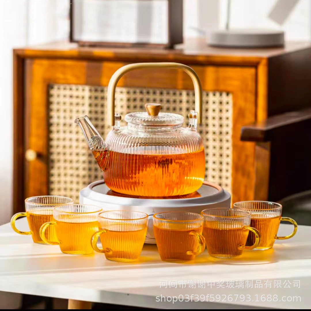 Drainage Tray Filtered Glass Teapot Kung Fu Tea Set Flower Teapot Set Full Set Popular Health Pot Glass Pot