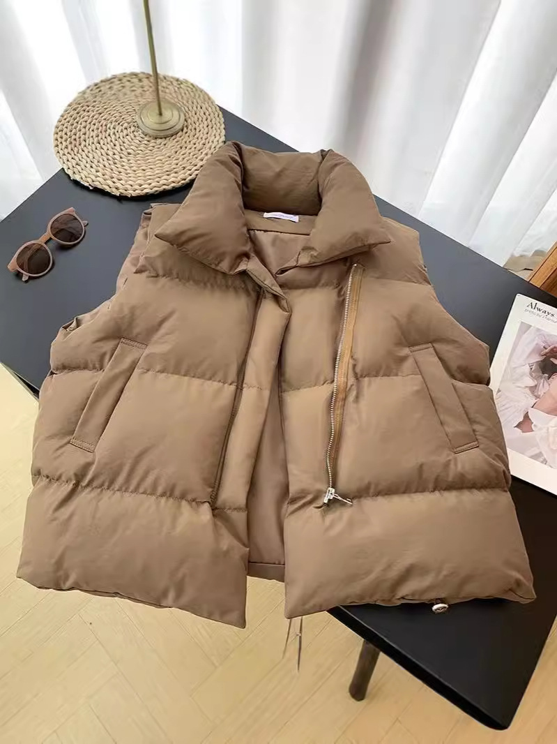 Foreign Trade Autumn and Winter New Down Cotton Vest Women's Short Outer Wear Korean Style Vertical Collar Cotton-padded Jacket Vest Waistcoat
