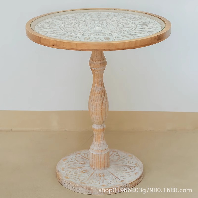 French Retro Old Small Round Table Coffee Table Middle Ancient Corner Table Leisure Internet Celebrity Homestay Balcony Carved American Coffee Table