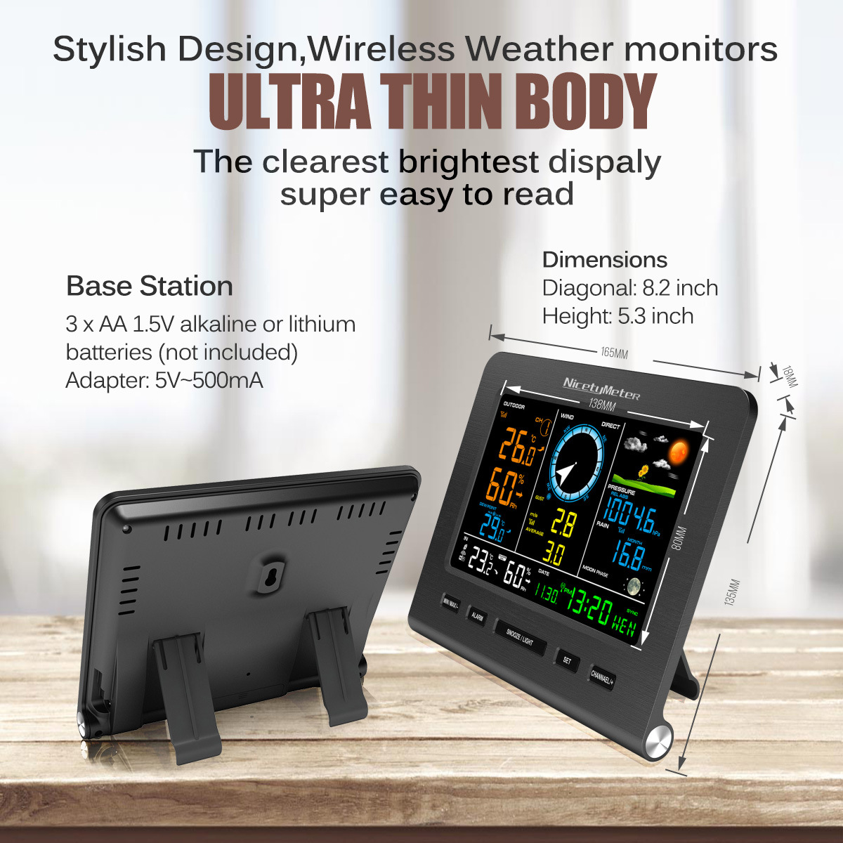 Wireless Weather Station with Wifi Home Temperature Humidity/Wind Speed/Rainfall Monitor Weather Forecast Device Smart Monitoring