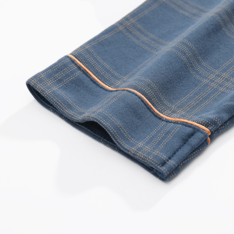 Pure Cotton Pajamas Men's Spring and Autumn Long Sleeve Pure Cotton Thin Plaid Plus Size Casual Outwear Home Suit