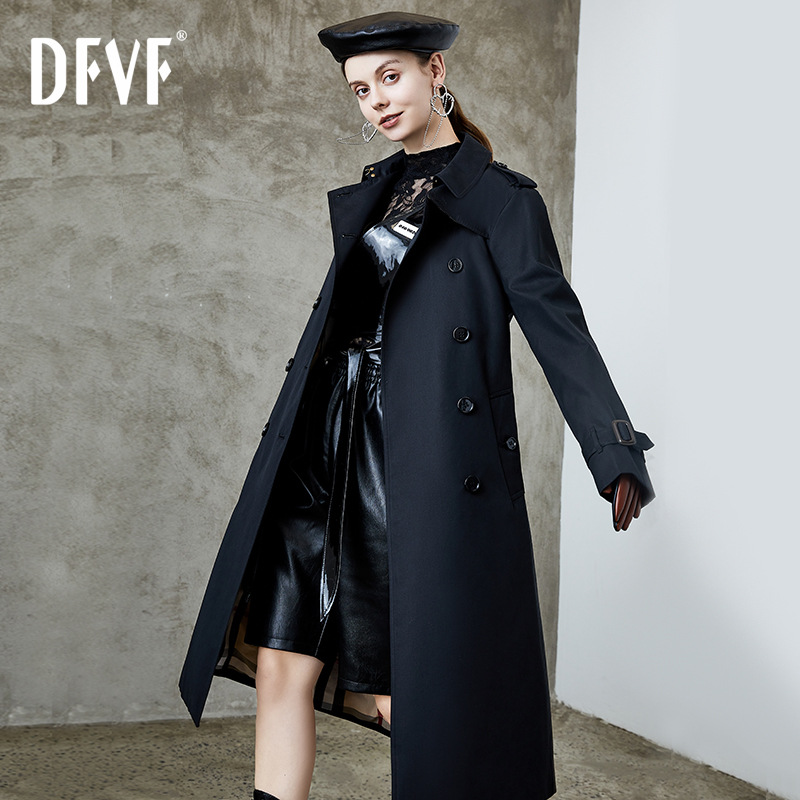 DFVF Yi Element Windbreaker Women's 2025 New Long Elegant British Style Spring and Autumn Coat Women's Double-breasted in stock