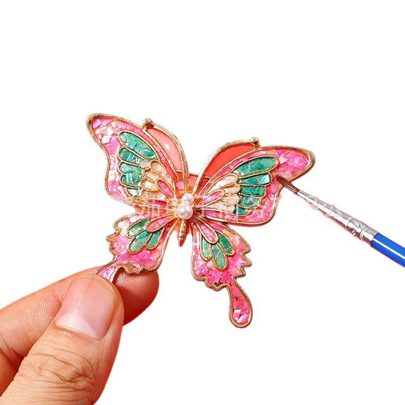 Mother-Of-Pearl DIY Material Kit for Children's Handmade Brooches, Butterfly and Moth Designs, Abalone Shell Fragments, Chinese-Style Imitation Bird's Nest Hairpin