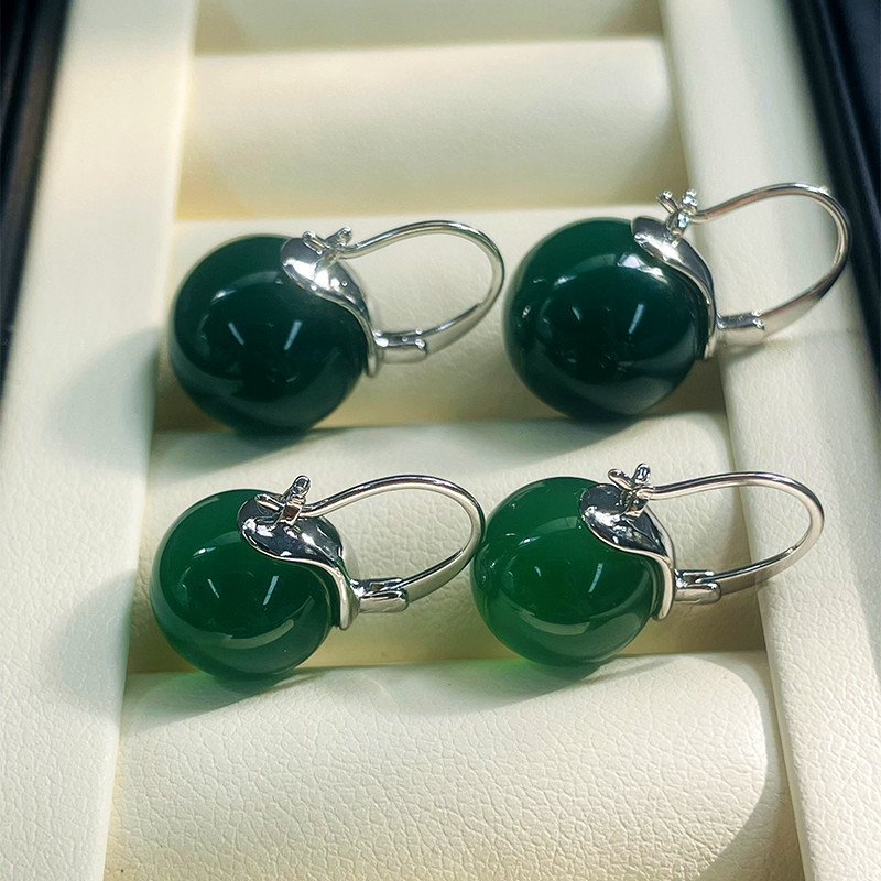 Высококачественные круглые натуральные зеленые халцедоновые серьги с застежкой Joker классические зеленые халцедоновые серьги оптом