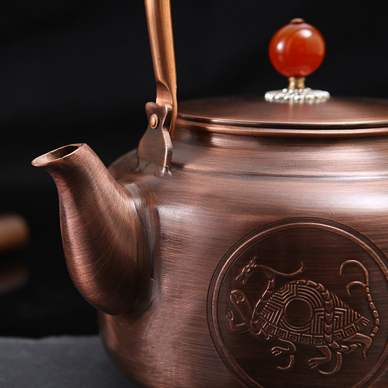 Carefully Selected Creative Auspicious Four Beasts Copper Water Kettle Straight Bucket with Lid Accessible Luxury Gift Water Kettle Office Tea Set Hospitality Accessible Luxury