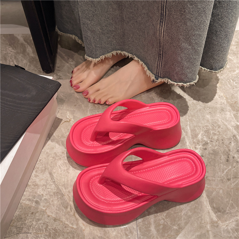 2025 Thick Bottom Flip-Flops Women's Summer Outer Wear Ins Korean Fashionable Fashionable Home Soft Bottom EVA Sandals for Women