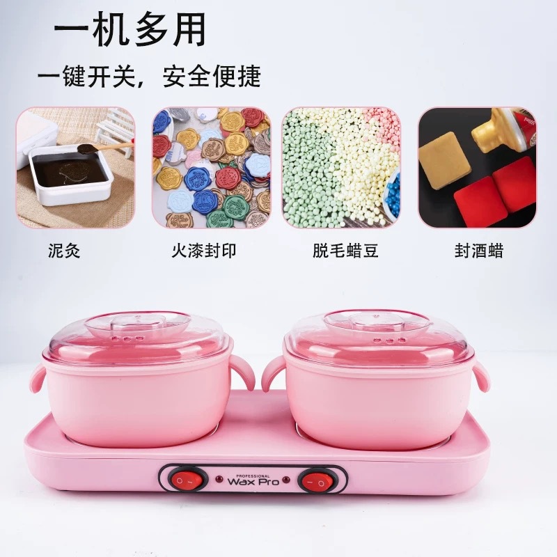 Double Stove Foldable Silicone Wax Melting Machine Mini Compact Pink Multifunctional Hair Removal Wax Machine Heating Paraffin Wax Therapy