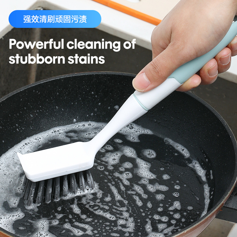 Square Head Brush with Spatula, Multifunctional Kitchen Dual-Use Dish Brush with Extended Handle, Gentle on Hands, with Spatula Feature