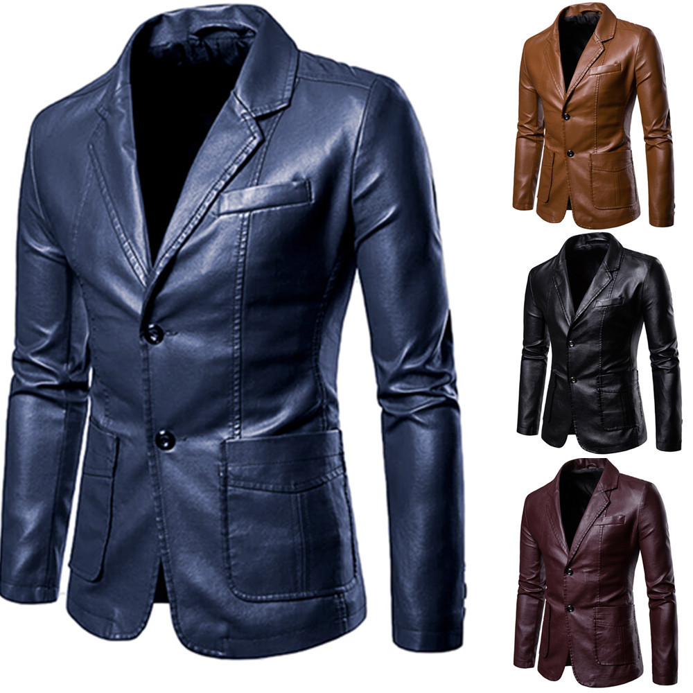Foreign trade Amazon 2020 Autumn and Winter new men's slim fit all-match PU small suit men's lapel leather coat men's coat