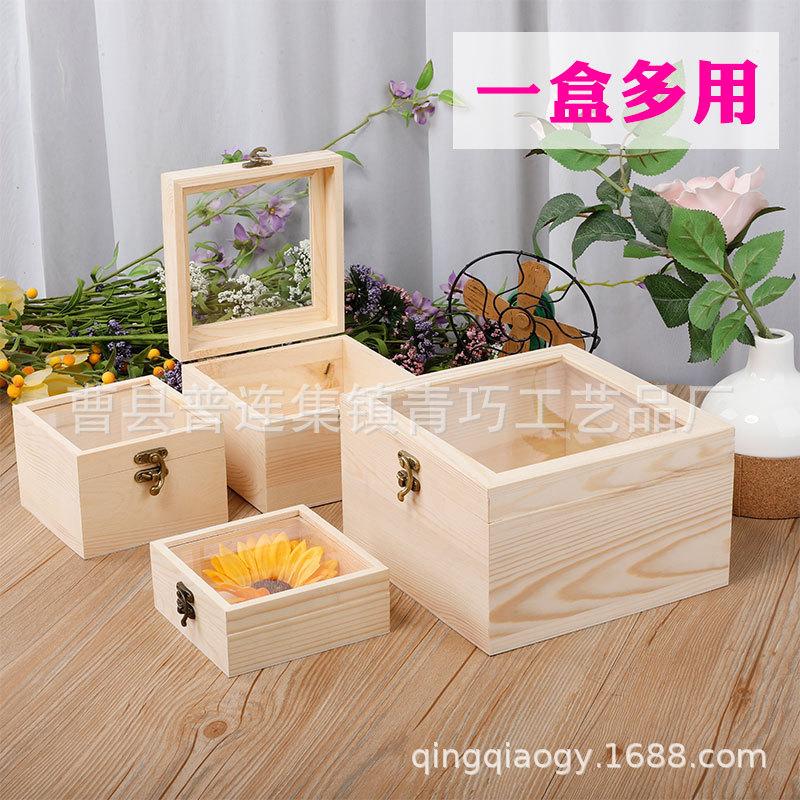 Spot Wooden Box with Glass Lid, Wooden Gift Box with Window, Small Wooden Box, Souvenir Wooden Box, Eternal Flower Wooden Packaging Box