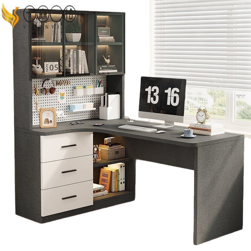 Simple Style Complete Set of Desk Bookshelf Computer Desk Storage Cabinet Integrated Corner Desk Modern Style Study Storage Floor-Standing