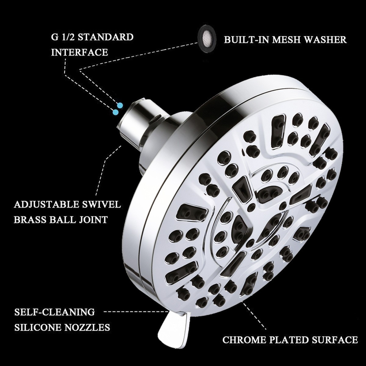 Cross-Border American top spray shower 5-inch 8-function electroplating rain shower nozzle North American water-saving top spray