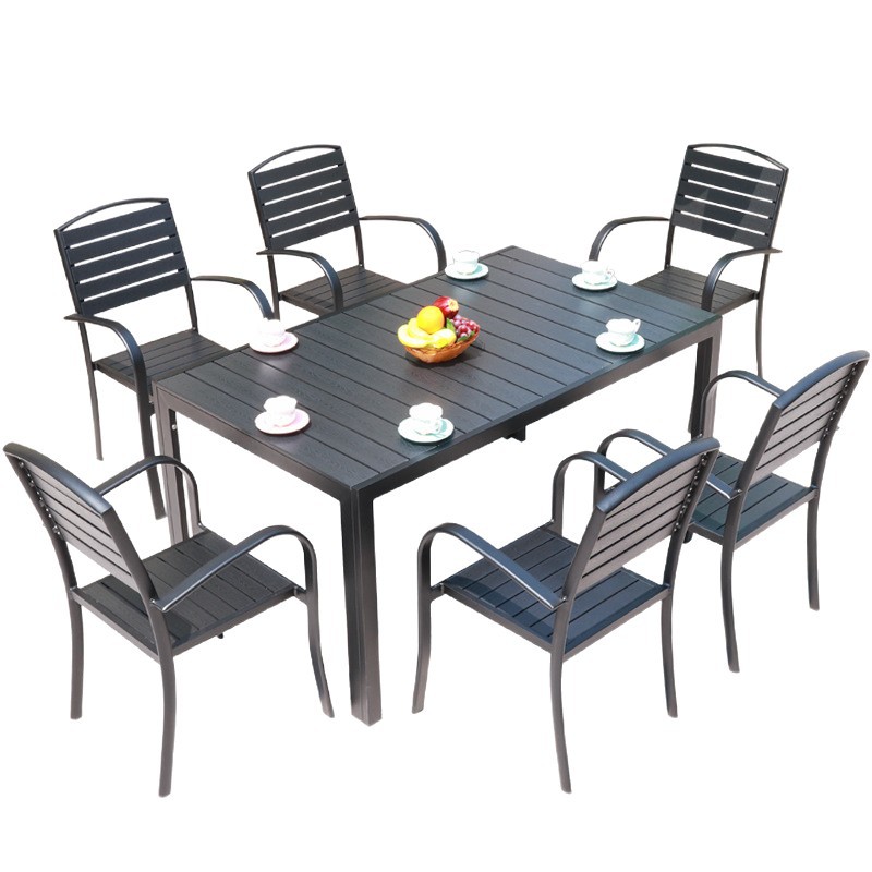 Outdoor Table and Chair Leisure Restaurant Commercial Street Courtyard Table and Chair Plastic-wood Table Aluminum Alloy Anti-corrosion Drying Metal Table and Chair Combination
