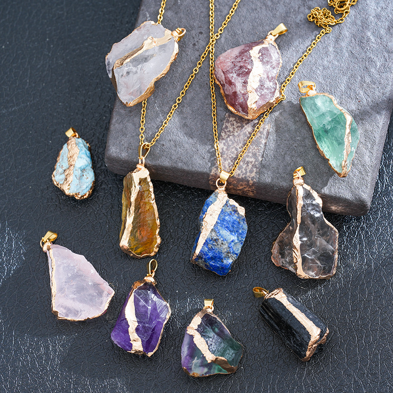 Натуральный кристалл аметист неправильный кулон оригинальный камень электролитическое золото кристалл цитрин DIY ювелирные аксессуары кросс-бордер