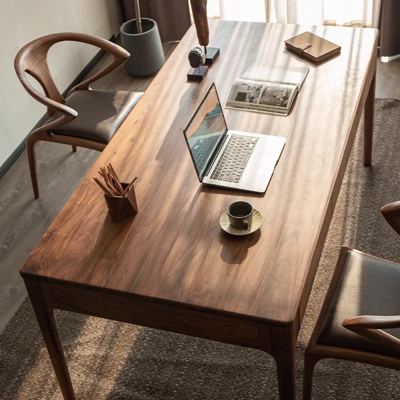Black Walnut Solid Wood Desk New Chinese Style Rectangular Dining Table Drawer Workbench Retro Long Table Study Table