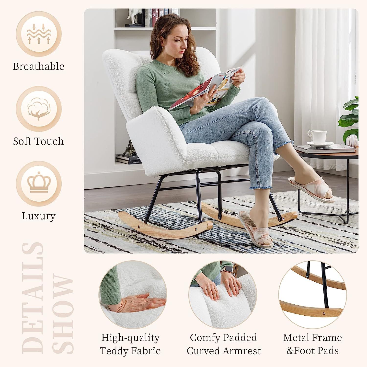 Custom Rocking Chair Nordic Bedroom Cream Style Italian Minimalist Sofa Indoor Balcony Living Room Internet Celebrity Dressing Stool