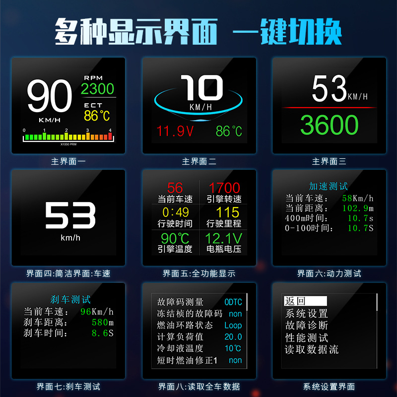 Car Smart Hud Head-Up Display Car High-Definition Obd Portable Lcd Driving Computer Display P10