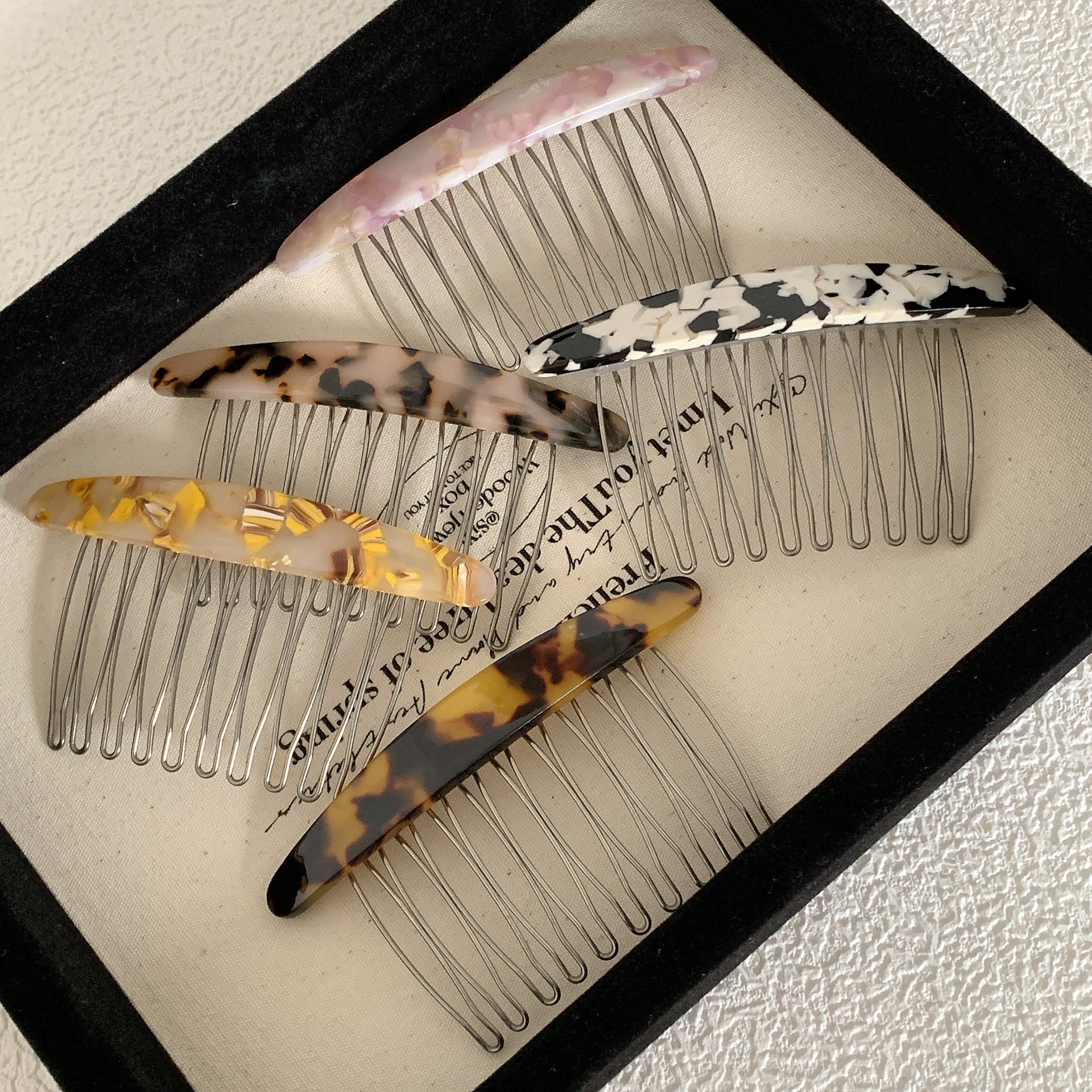 Новая элегантная простая заколка для челки, корейская заколка, текстурированная, мраморная, железная зубчатая расческа, вставная расческа, аксессуары для волос