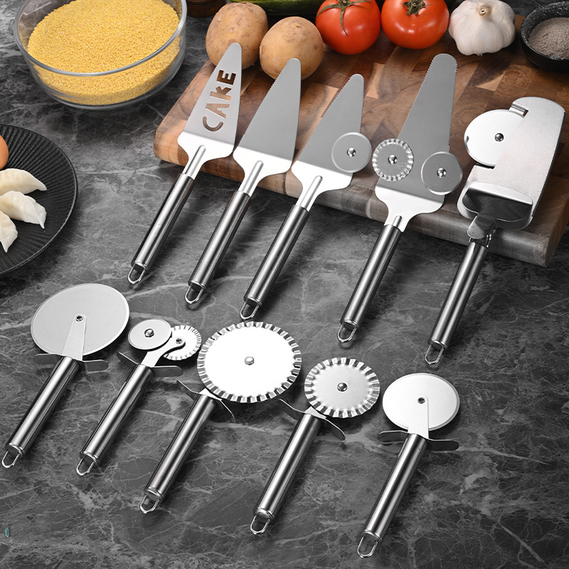 Stainless Steel Pizza Cutter Single Wheel Double Wheel Lace Roller Cutter Multifunctional Cake Spatula Wheel Cake Cutter Triangle Spatula