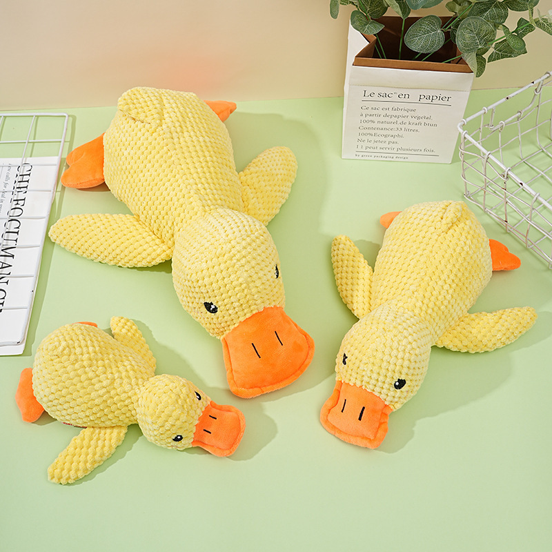 Dog Toy Relieves Boredom, Makes Sounds, Plush Teeth Grinding and Bite-Resistant Puppy to Sleep with Teddy Shiba Inu Pet Dog Little Yellow Duck