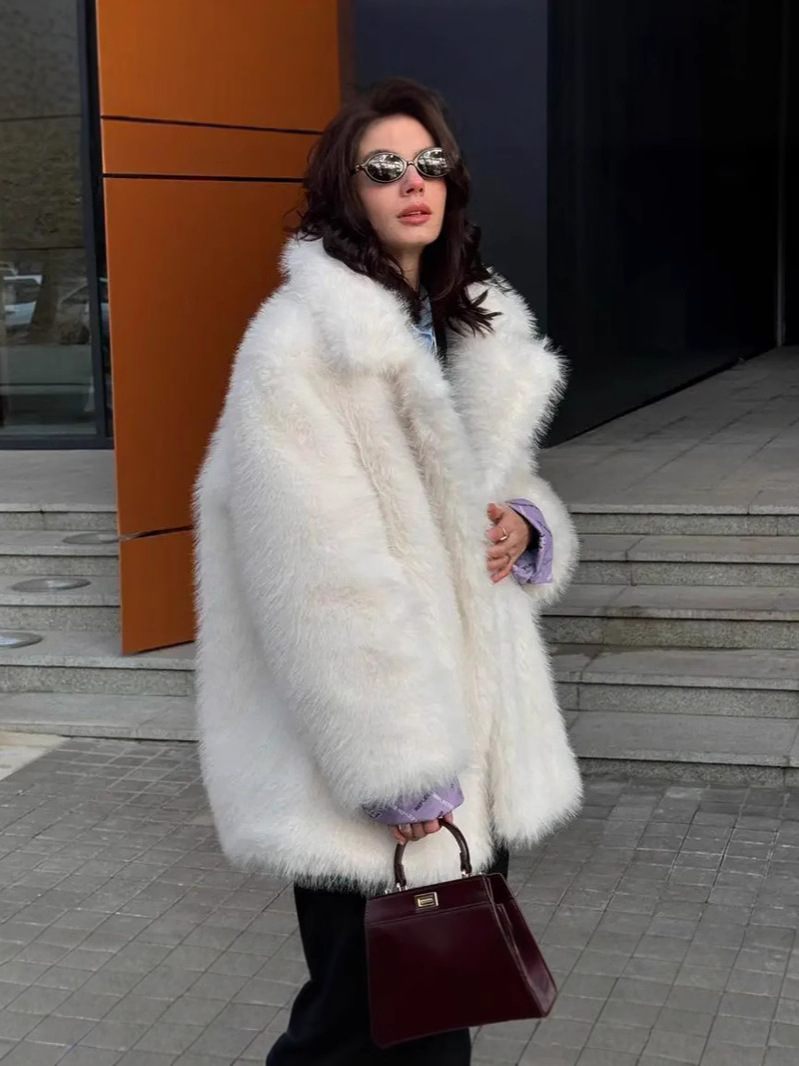 New Cross-Border Fur Outwear for Women in Autumn and Winter Warm Suit Collar Imitation Fur Outwear Mid-Length Fox Fur Outwear