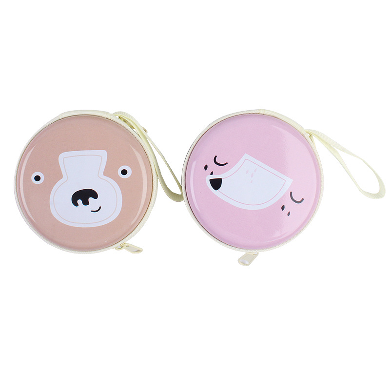 K-Style of Christmas and New Year Tinplate Storage Box Iron Round Coin Purse Cartoon Animal Mini Key Headphone Bag
