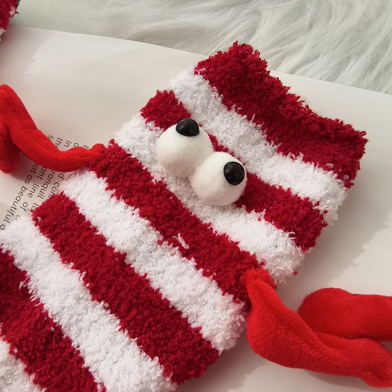 Hand-in-hand Christmas Socks Coral Fleece Winter Thickened Warm Mid-tube Socks Women's Cartoon Cute Sleep Socks Cross-border Socks