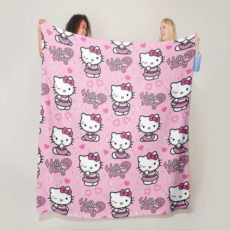 Sanrio 1Pc Valentine's Day Hello Kitty Cartoon Pattern Flannel