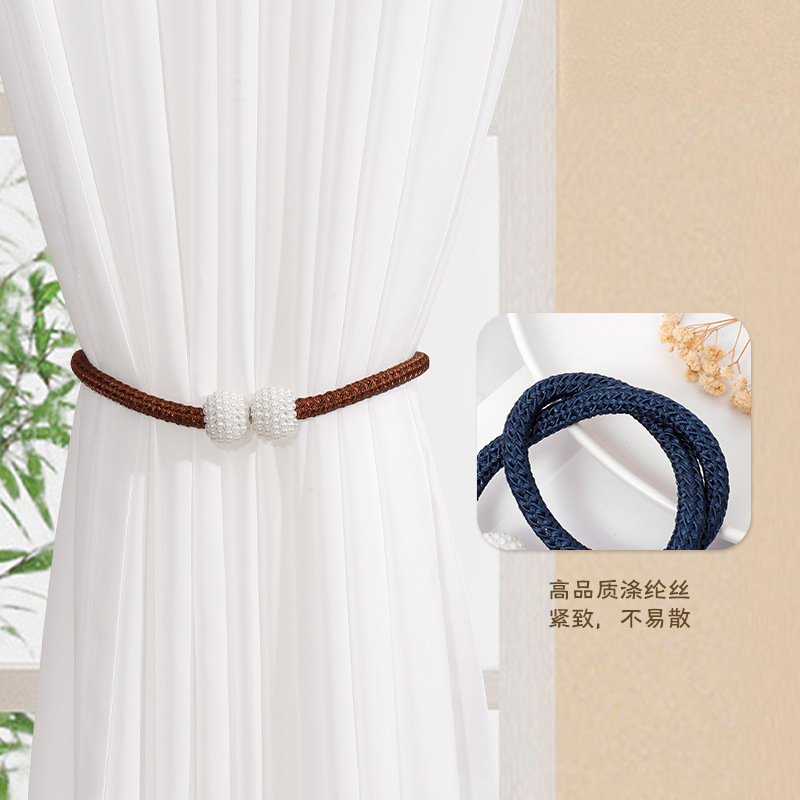 Wholesale Curtain Tiebacks with Small Pearl Magnetic Suction, No-Drill Installation, Curtain Rope Buckle Accessories with Magnetic Design