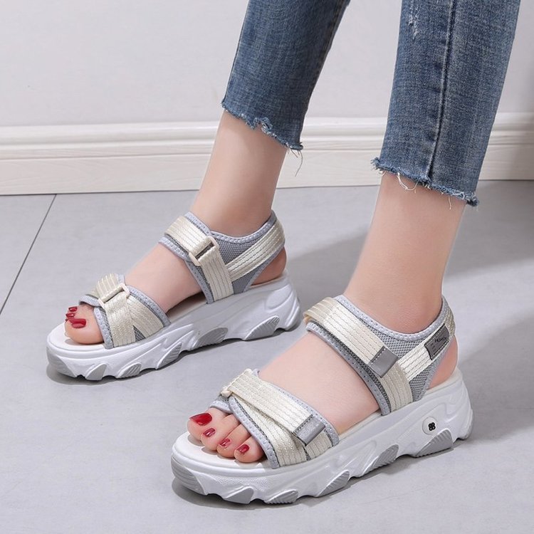 Sports Dad Shoes Sandals Women's 2025 Summer Casual Velcro Platform Shoes Ins Trbottomy Thick Sole Heightening Beach Shoes