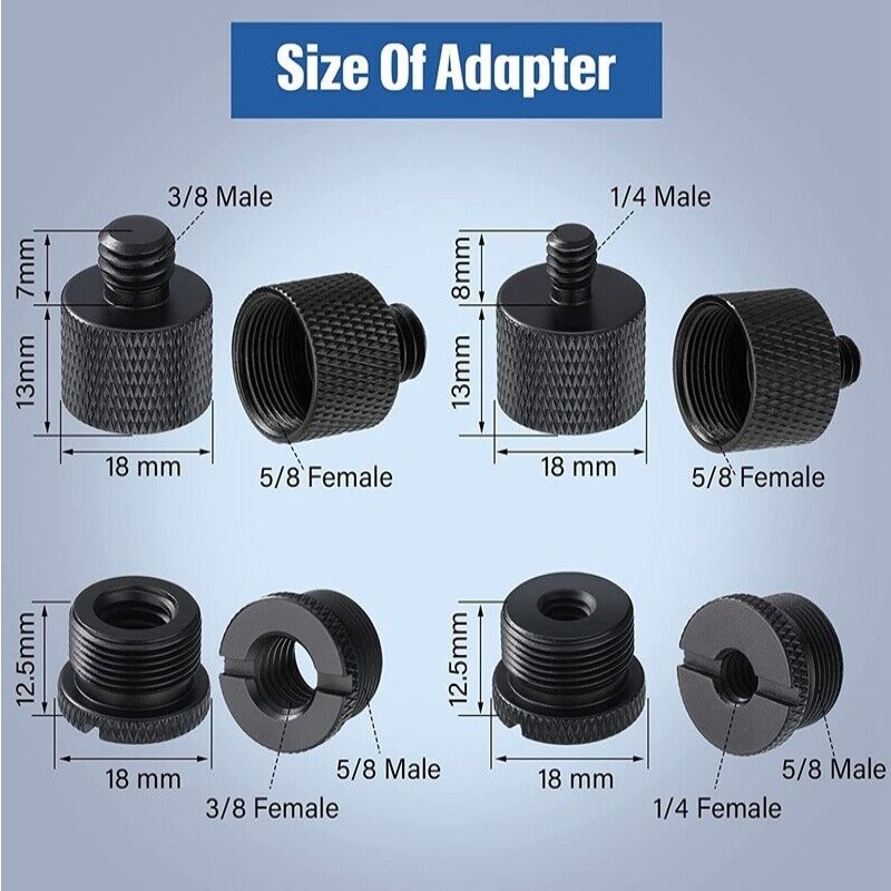 Microphone stand adapter and 5/8 female to 3/8 male cantilever microphone stand to tripod