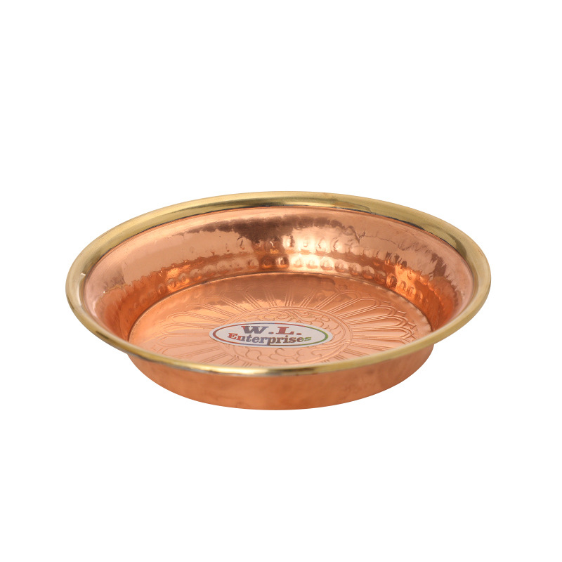 Xizang Water and Land Supply Plate Copper Carved Thickened Cigarette Supply Plate Water and Land Supply Set of 7 Fruit Tribute Plate Household Ornaments