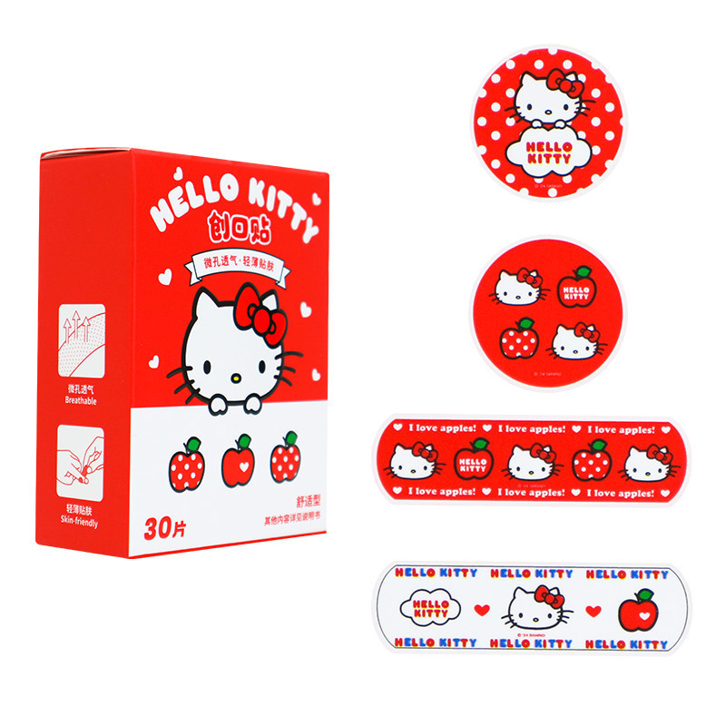 Miniso Famous Product Hello Kitty Apple Season Series Cartoon Special-Shaped Band-Aid Waterproof and Breathable 30 Pieces Skin-Friendly