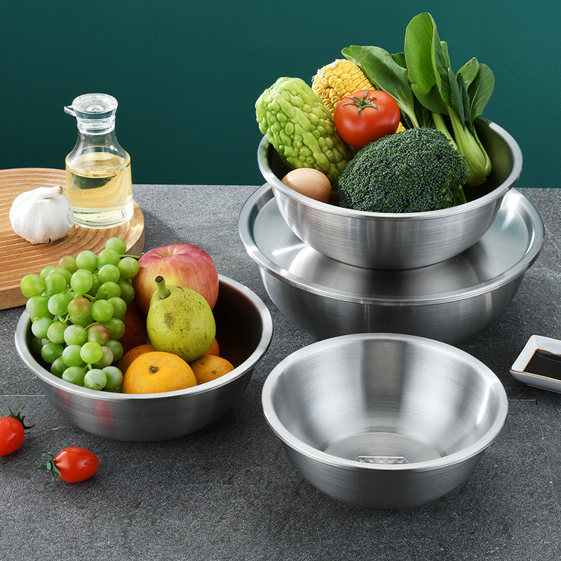 304 Stainless Steel Basin with Lid Set Thickened Household and Basin Kitchen Egg Beating and Noodle Wash Drain Basin