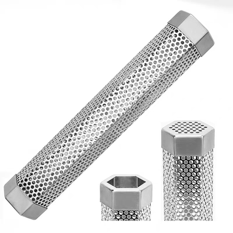 Stainless Steel Barbecue Smoke Tube Barbecue Tube Bbq Charcoal Smoke Mesh Tube Hexagonal Smokeer Tube 12"
