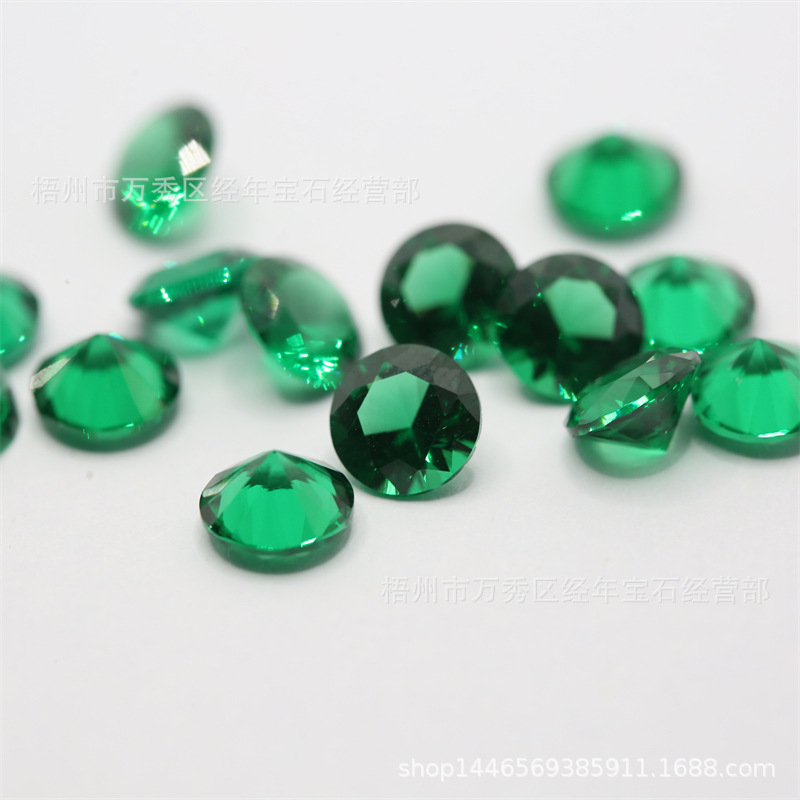 Artificial Pointed Bottom Round 3.0-8.0 Green Nano Loose Stone High Temperature Resistant Emerald Nano Waxable Emerald