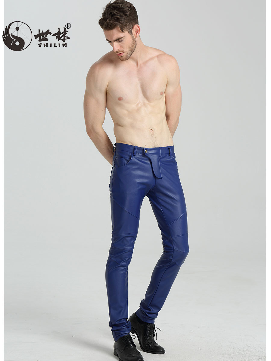 2025 Cross-Border Spring and Autumn New Leather Pants Men's Small Leg Pants Motorcycle Korean Version European and American Large Size Men's Velvet Pu Pants Wholesale