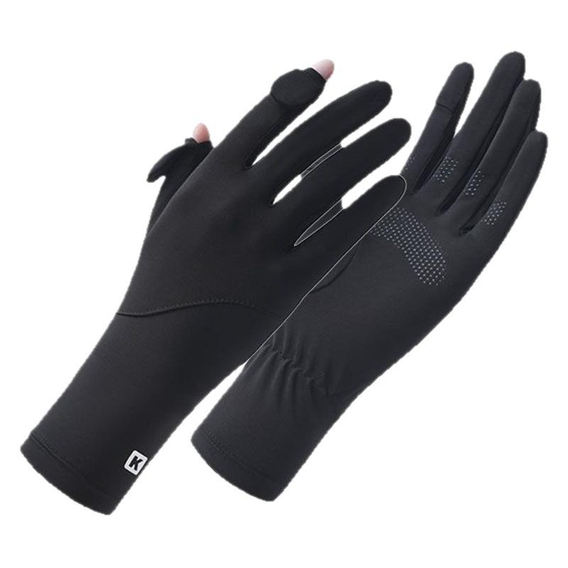 Sunscreen Gloves Summer Lengthened Wrist Leakage Two-Finger Touch Screen Women's Outdoor Palm Wear-Resistant Fashion Ice Silk Gloves