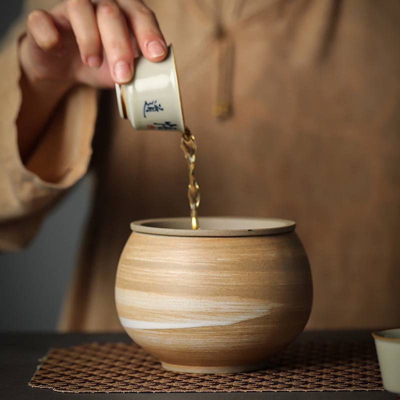 Грубая керамика для мытья чая, ведро для чайных остатков, домашняя керамика с крышкой, ведро для воды, японский ретро стиль, ведро для мытья