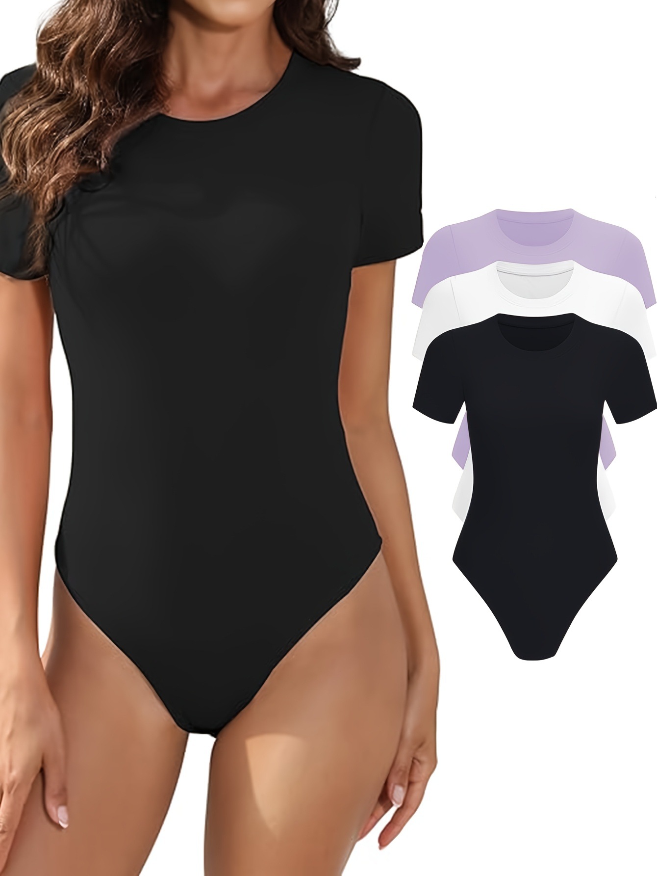 3Pcs Soft & Stretchy Comfortable Bodysuits - Women's Crew